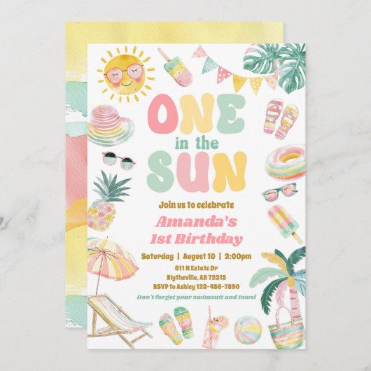 Een in de zon zwembad party uitnodiging (Voorkant / Achterkant)