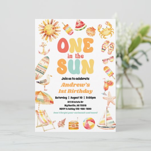 Een in de zon zwembad party uitnodiging (Staand voorkant)