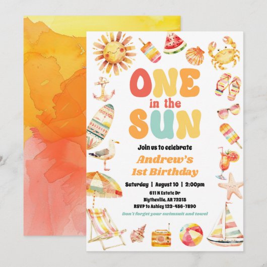 Een in de zon zwembad party uitnodiging (Voorkant / Achterkant)