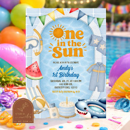 Een in de zon Zwembad verjaardagsfeest uitnodiging