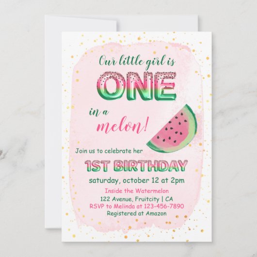 Eén in een 1-jarige uitnodiging voor een meisje ui (Voorkant)