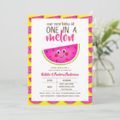 Een in een Baby shower van MELON roze geel, modern Kaart (Staand voorkant)