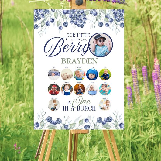 Een in een bos eerste verjaardag collage teken poster