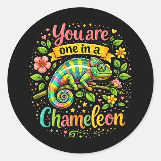Eén in een Kameleon Ronde Sticker (Voorkant)