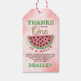 Een in een meloen 1e verjaardag dank u cadeaulabel