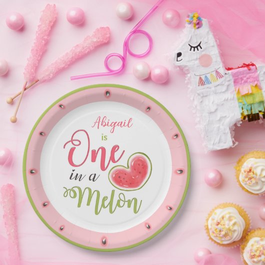 Een in een meloen 1e verjaardag meisje papieren bordje (Feest)