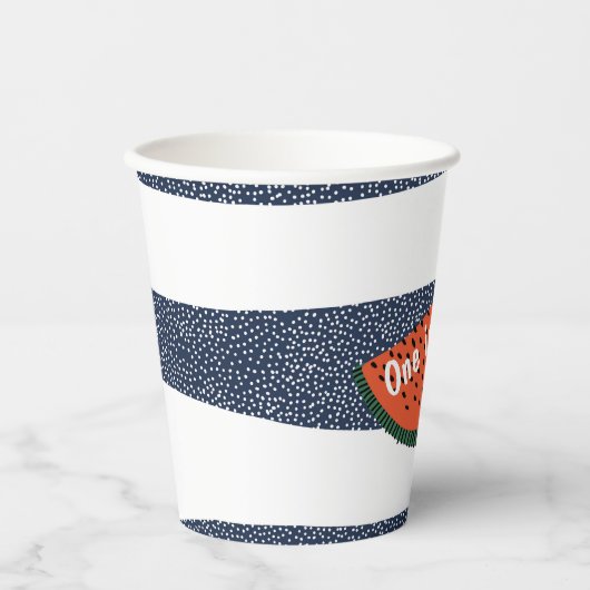 Een in een meloen 1e verjaardag Stripe Watermelon Papieren Bekers (Voorkant)
