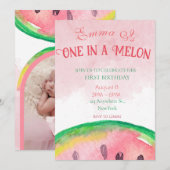 Een in een meloen 1e verjaardag uitnodigingen met (Voorkant / Achterkant)
