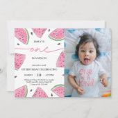 Een in een meloen 1e verjaardag watermeloen foto kaart (Voorkant)