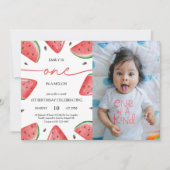 Een in een meloen 1e verjaardag watermeloen foto kaart (Voorkant)