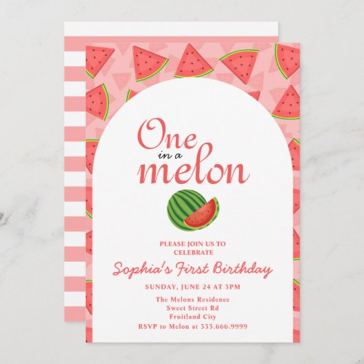 Een in een meloen 1e verjaardag watermeloen kaart (Voorkant / Achterkant)