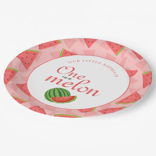 Een in een meloen 1e verjaardag watermeloen papieren bordje (Gekanteld)