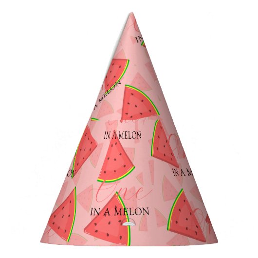 Een in een meloen 1e verjaardag watermeloen patroo feesthoedjes (Links)