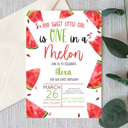 Een in een meloen 1e Verjaardagsfeest Watermeloen Kaart