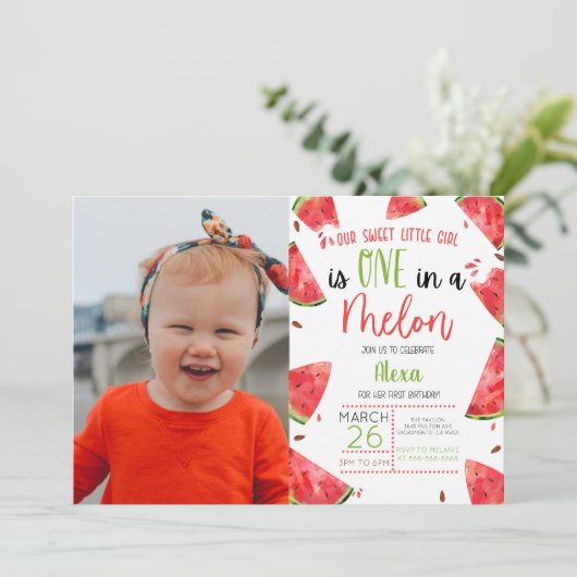 Een in een meloen 1e Verjaardagsfeest Watermeloen Kaart (Staand voorkant)