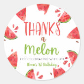 Een in een meloen 1e Verjaardagsfeest Watermeloen Ronde Sticker (Voorkant)