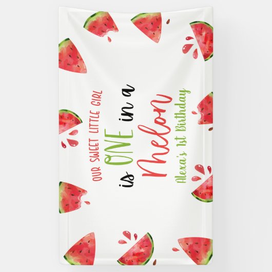 Een in een meloen 1e Verjaardagsfeest Watermeloen Spandoek (Verticaal)