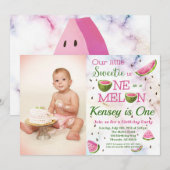 Een in een meloen 1e Watermeloen Verjaardag Uitnod Kaart (Voorkant / Achterkant)