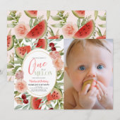 Een in een meloen bloemenmeisje 1e verjaardag foto kaart (Voorkant / Achterkant)