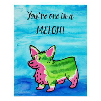 Een in een meloen corgi Waterverf Perfect Poster