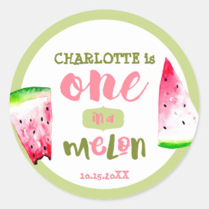 Eén in een meloen eerste verjaardag Cute Roze groe Ronde Sticker