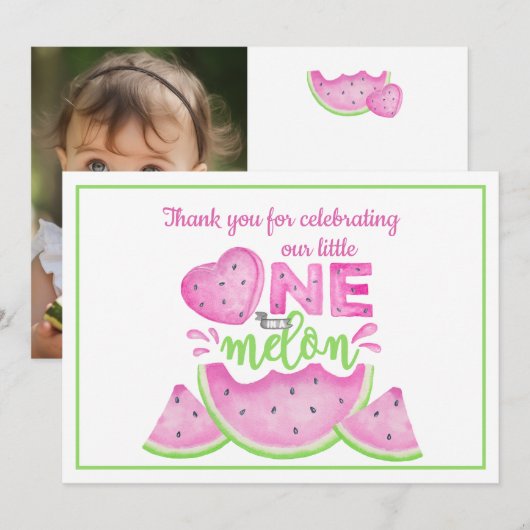 Eén in een Meloen Eerste Verjaardag Dankjewelkaart Kaart (Voorkant / Achterkant)