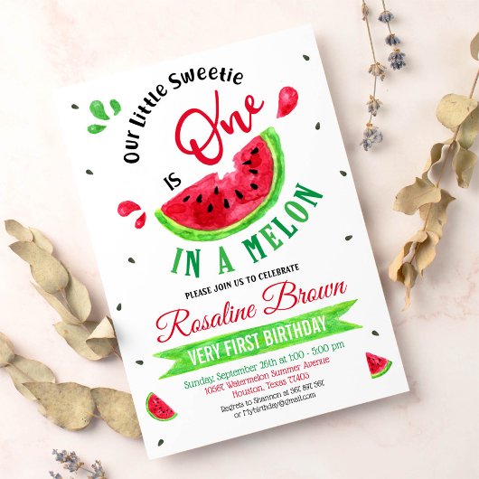 Eén in een meloen eerste verjaardag kaart