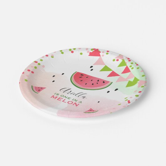 Eén in een meloen eerste verjaardag Papieren Bord (Gekanteld)