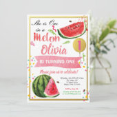 Een in een meloen eerste verjaardag uitnodiging ro (Staand voorkant)
