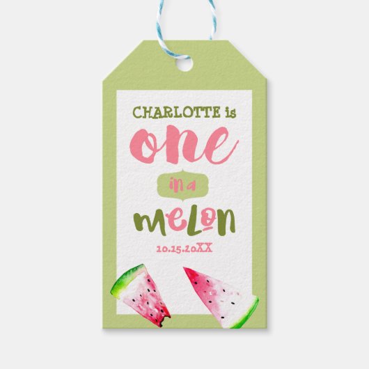 Een in een meloen eerste verjaardag watermeloen Sc Cadeaulabel (Voorkant)