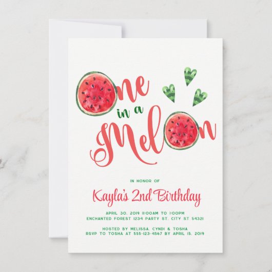 Eén in een Meloen Eerste Verjaardagsuitnodigingen Kaart (Voorkant)
