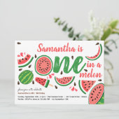 Een in een meloen eerste watermeloen verjaardagsfe kaart (Staand voorkant)
