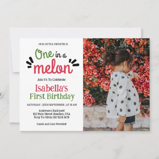Een in een meloen klein lief meisje 1e verjaardag kaart (Voorkant)