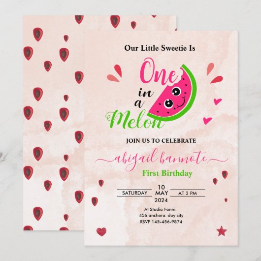 één in een meloen klein schatje watermeloen kaart (Voorkant / Achterkant)