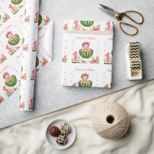 Eén in een Meloen Meisje 1e verjaardagsfeestje Cadeaupapier