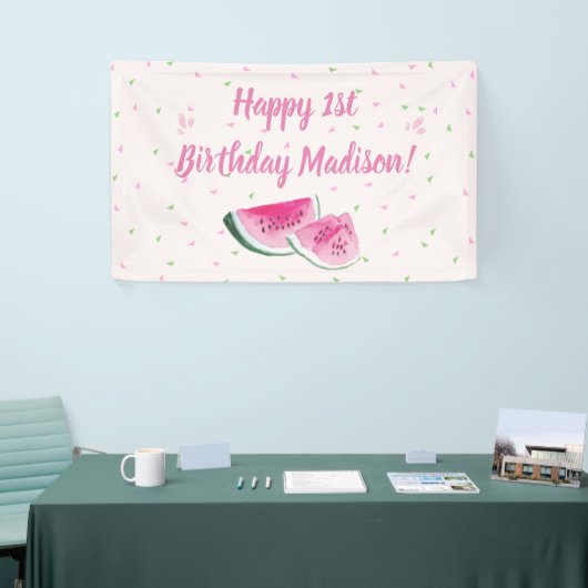 Eén In Een Meloen Schattige Eerste Verjaardag Acht Spandoek (Beurs)