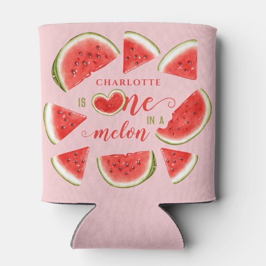 Een in een meloen Schattige Watermeloen Roze 1e Ve Blikjeskoeler (Achterkant)