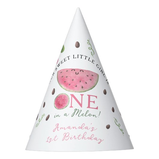 Een in een meloen Schattige Watermelon Meisje 1e V Feesthoedjes (Voorkant)