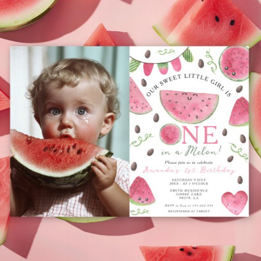 Een in een meloen Schattige Watermelon Meisje 1e V Kaart