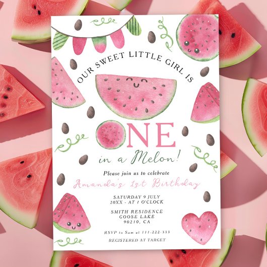 Een in een meloen Schattige Watermelon Meisje 1e V Kaart