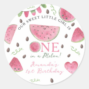 Een in een meloen Schattige Watermelon Meisje 1e V Ronde Sticker