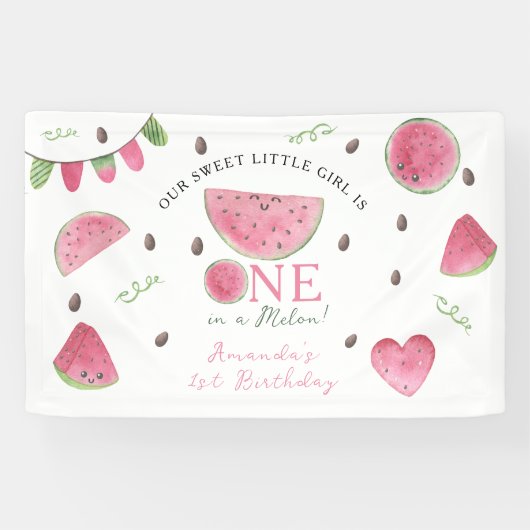 Een in een meloen Schattige Watermelon Meisje 1e V Spandoek (Horizontaal)