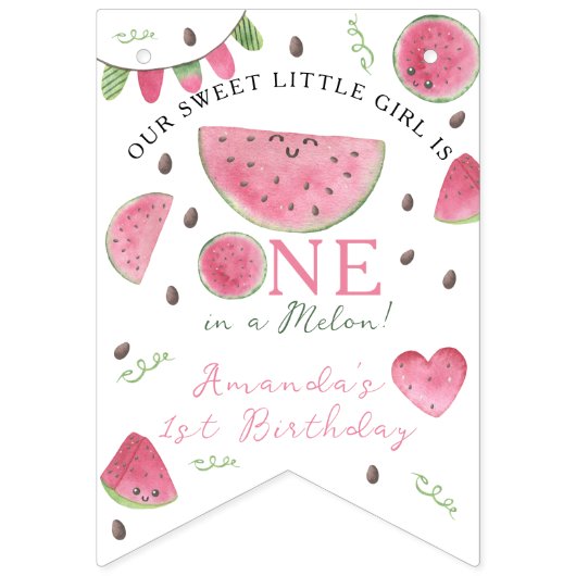 Een in een meloen Schattige Watermelon Meisje 1e V Vlaggetjes (Eerste vlag)