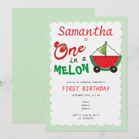 Een in een meloen Schattigee Speelgoed Mint 1e ver Kaart (Voorkant / Achterkant)