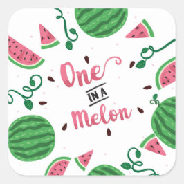 Een in een meloen Sticker, watermeloen Vierkante Sticker