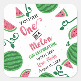 Een in een meloen Sticker, watermeloen Vierkante Sticker