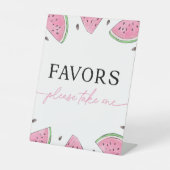 Een in een meloen tafelteken watermeloen gunsten t reclamebord met voetstuk (Voorkant)