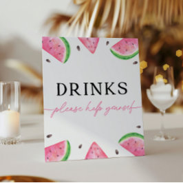 Een in een meloen teken watermeloen Drinken teken Reclamebord Met Voetstuk