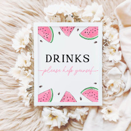 Een in een meloen teken watermeloen Drinken teken Reclamebord Met Voetstuk