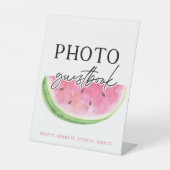 Een in een meloen teken watermeloen gastenboek tek reclamebord met voetstuk (Voorkant)